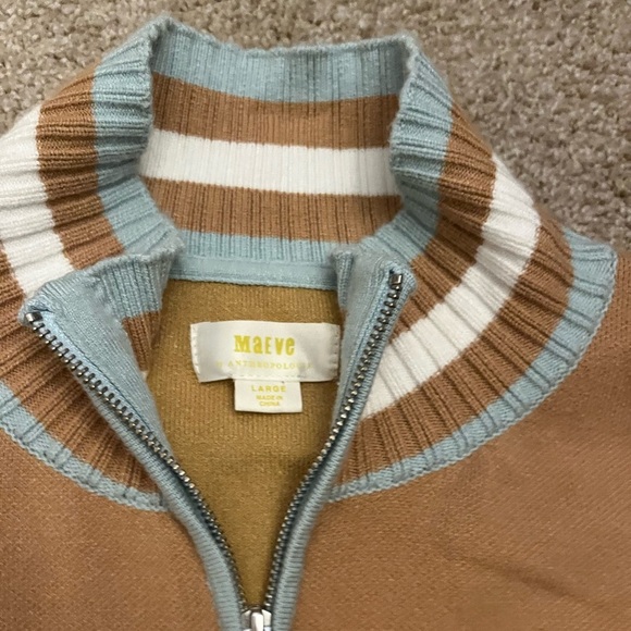 Like new Maeve by Anthropologie Varsity Half-Zip Tunic Mini Dress Neutral Motif - Picture 5 of 5